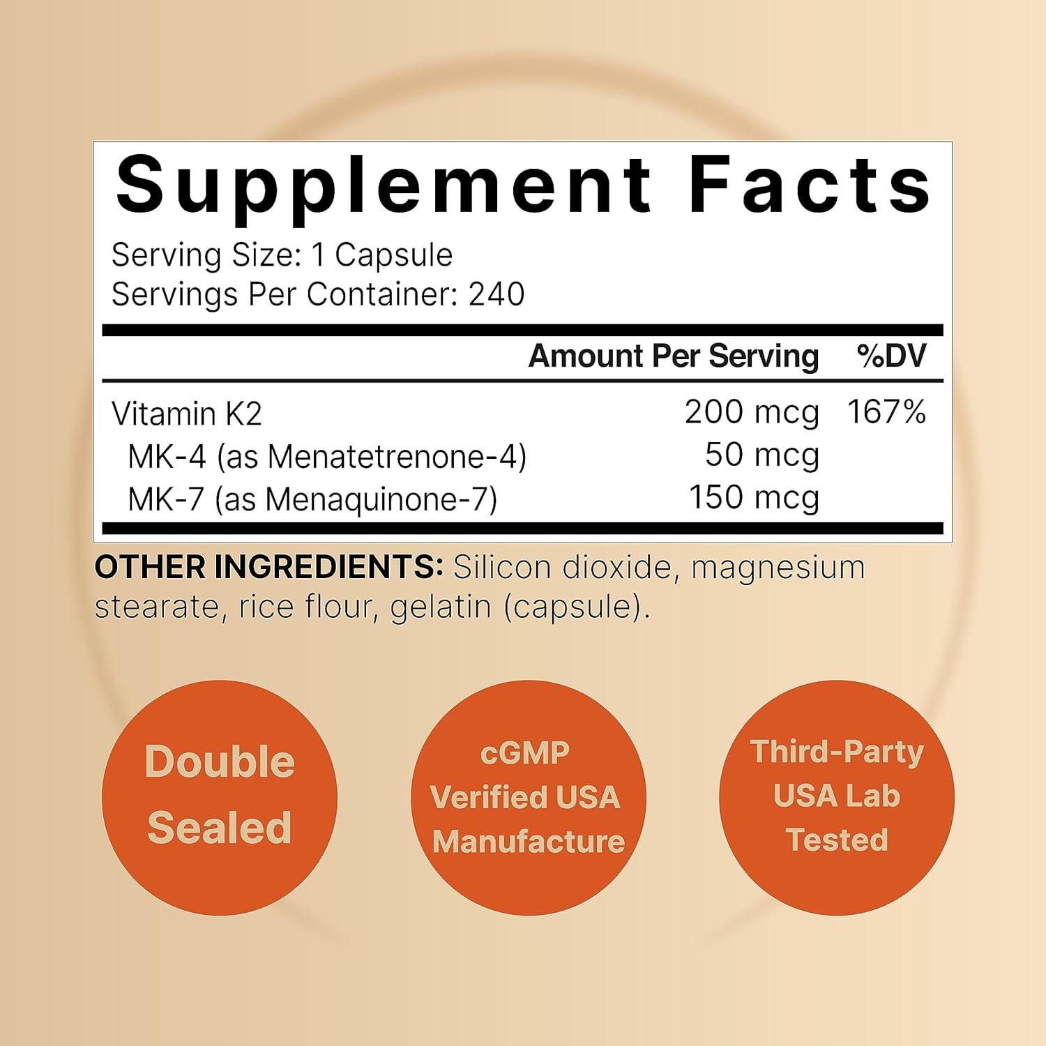 Picture of NatureBell Vitamin K2 Supplement with  Full Spectrum MK-7 & MK-4 200 mcg 240 Capsules