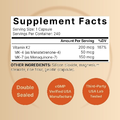 Picture of NatureBell Vitamin K2 Supplement with  Full Spectrum MK-7 & MK-4 200 mcg 240 Capsules