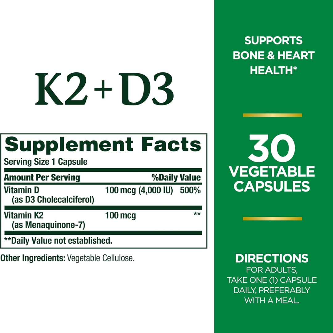 Picture of Nature's Bounty Vitamin D3 + K2 100 mcg - 30 Capsules