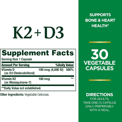 Picture of Nature's Bounty Vitamin D3 + K2 100 mcg - 30 Capsules