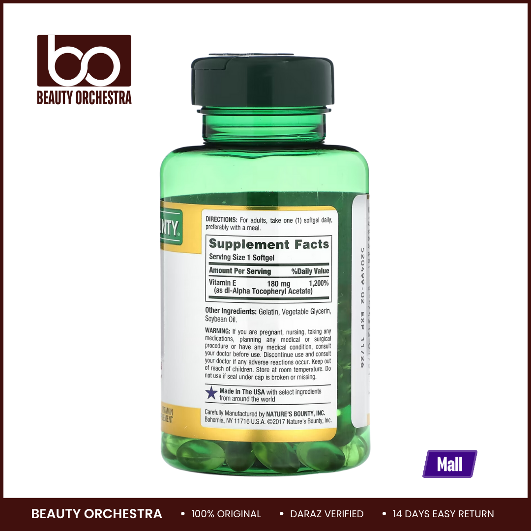 Picture of Nature's Bounty Vitamin E 180mg Pure dI-Alpha - 120 Softgels