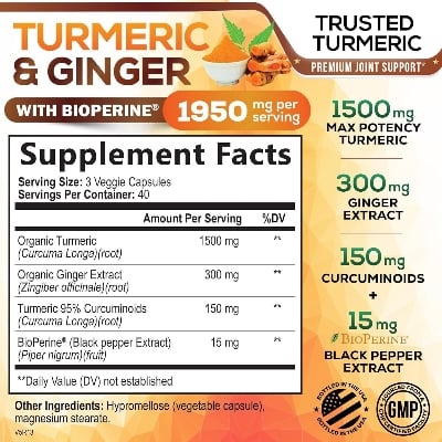 Picture of Nature's Nutrition Turmeric Curcumin Supplement 1950mg with Organic Turmeric & Ginger 95% Curcuminoids BioPerine Black Pepper - 120 Capsules