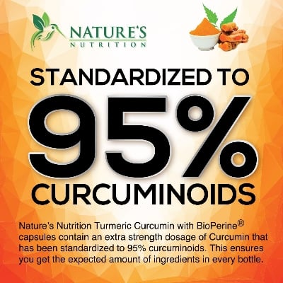 Picture of Nature's Nutrition Turmeric Curcumin Supplement 1950mg with Organic Turmeric & Ginger 95% Curcuminoids BioPerine Black Pepper - 120 Capsules