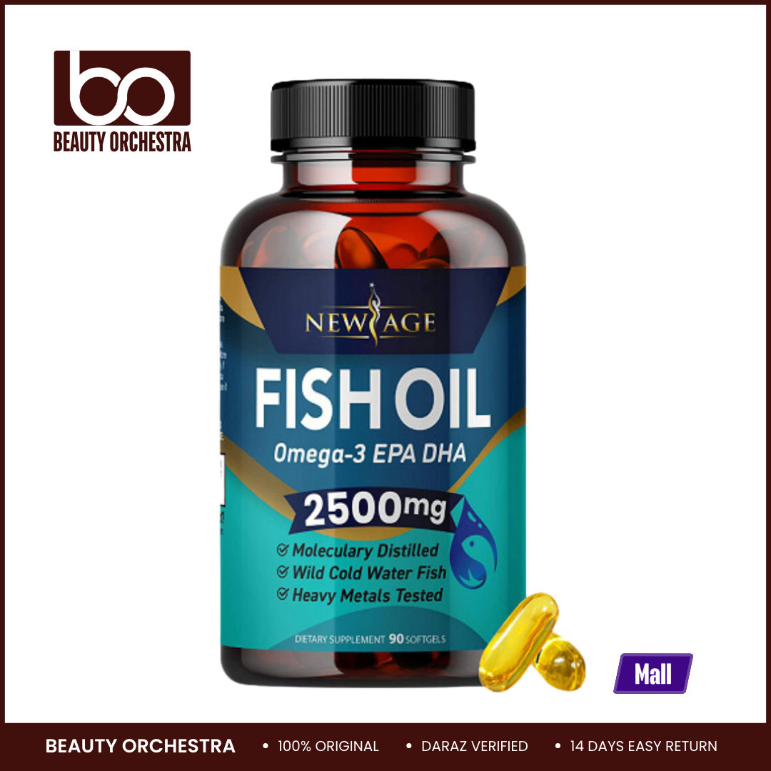 Picture of New Age Omega3 Fish Oil 2500mg - 90 Softgels (Non GMO - EPA, DHA Fatty Acids Gluten Free - Omega 3, Promotes Joint, Eye & Skin Health)