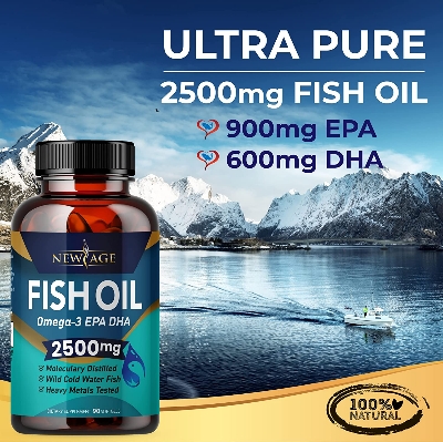 Picture of New Age Omega3 Fish Oil 2500mg - 90 Softgels (Non GMO - EPA, DHA Fatty Acids Gluten Free - Omega 3, Promotes Joint, Eye & Skin Health)