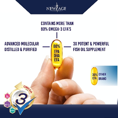 Picture of New Age Omega3 Fish Oil 2500mg - 90 Softgels (Non GMO - EPA, DHA Fatty Acids Gluten Free - Omega 3, Promotes Joint, Eye & Skin Health)