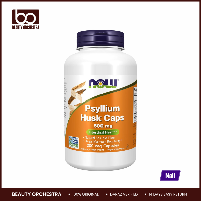 Picture of NOW Foods Supplements Psyllium Husk Caps 500 mg Project Verified Natural Soluble Fiber Intestinal Health 200 Veg Capsules