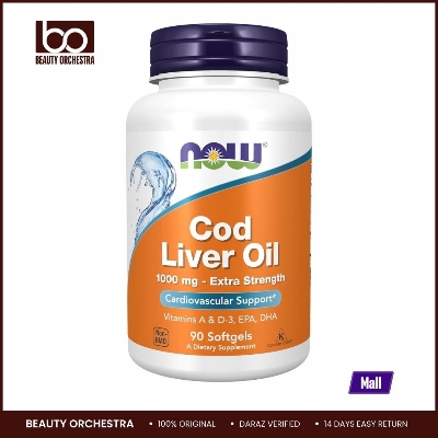 Picture of NOW Foods Supplements, Cod Liver Oil, Extra Strength 1,000 mg with Vitamins A & D-3, EPA, DHA, 90 Softgels