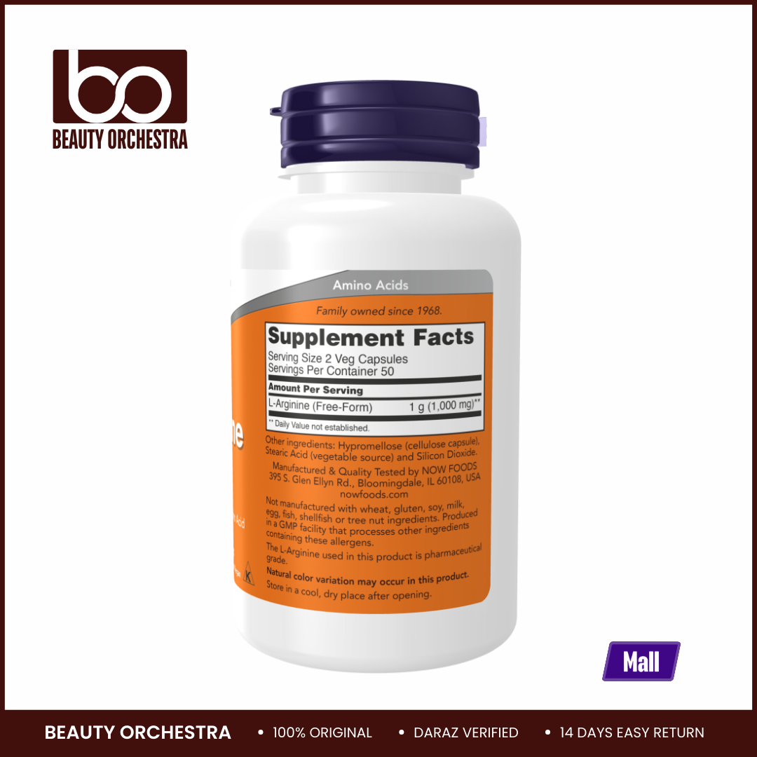 Picture of NOW L-Arginine 500 mg - 100 Veg Capsules