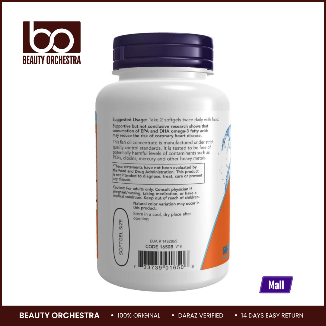 Picture of NOW Omega-3 Fish Oil - 100 Softgels (Best Omega 3 supplement from USA)