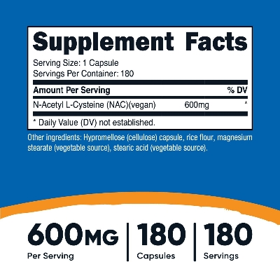 Picture of Nutricost NAC (N-Acetyl L-Cysteine) 600mg, 180 Capsules - Non-GMO, Gluten Free
