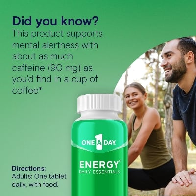 Picture of One A Day Energy Daily Essentials Multivitamin, Energy Supplement to Support Mental Alertness and Immune Health with Vitamins A C, D, E, Zinc and Caffeine 120 Count