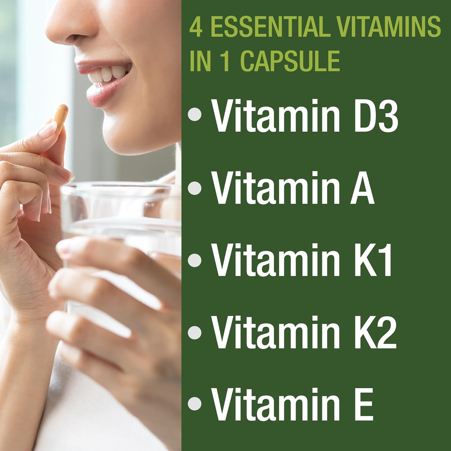 Picture of Peak Performance Vitamins D 5,000 iu + A + K + E All In 1 Easy to Swallow Vegan Capsule ADK Vitamin Supplement With E D3 K2 Essential Vitamins For Mood, Immune, Bone, Vision, Heart - 30 Capsules