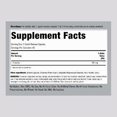 Picture of Piping Rock Double Strength Premium L-Theanine 200mg Supplement 60 Capsules