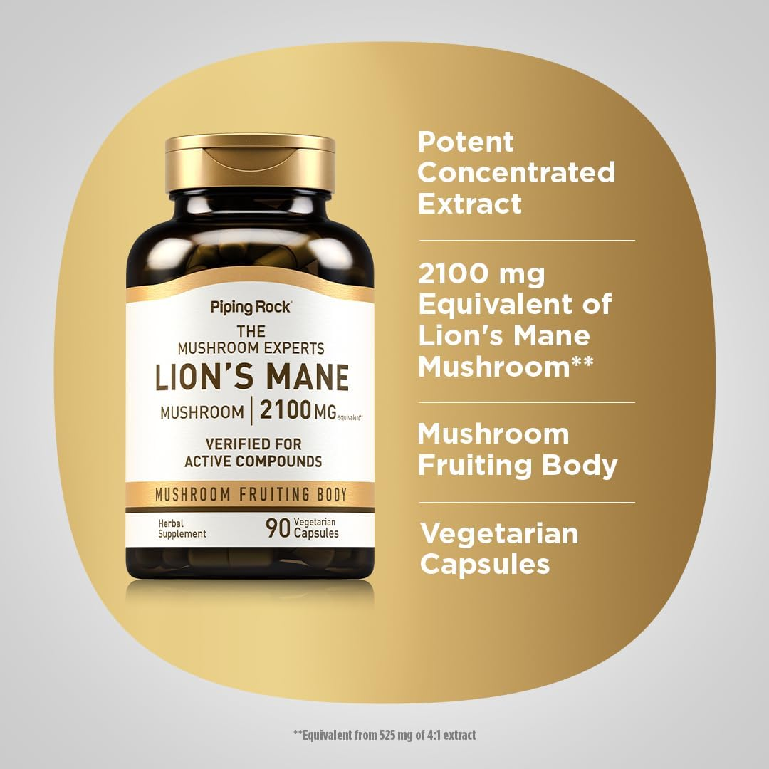 Picture of Piping Rock Lion's Mane Mushroom 2100 mg - 90 Vegetarian Capsules