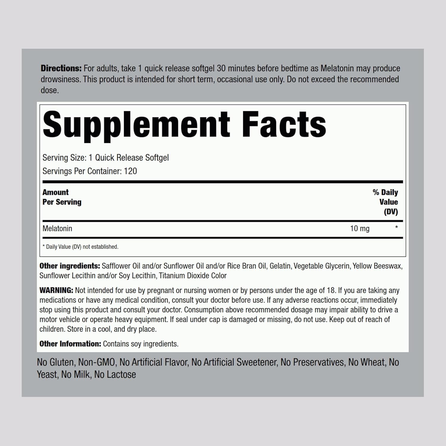 Picture of Piping Rock Melatonin 10mg 120 Softgel Capsules Quick Release Supplement