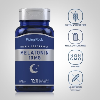 Picture of Piping Rock Melatonin 10mg 120 Softgel Capsules Quick Release Supplement