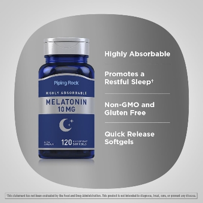 Picture of Piping Rock Melatonin 10mg 120 Softgel Capsules Quick Release Supplement