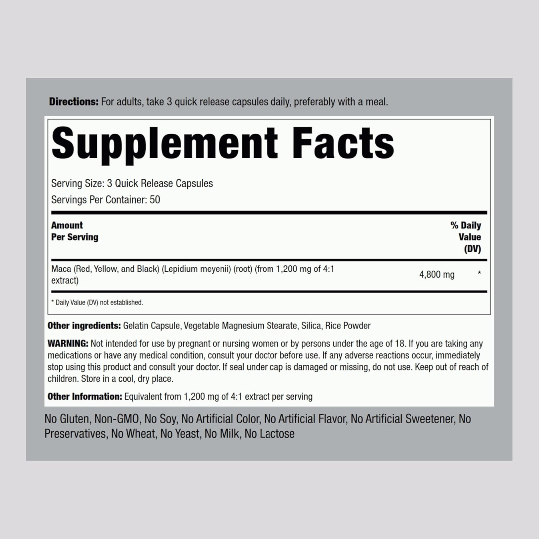 Picture of Piping Rock Red Yellow Black Maca 4800mg – 150 Capsules