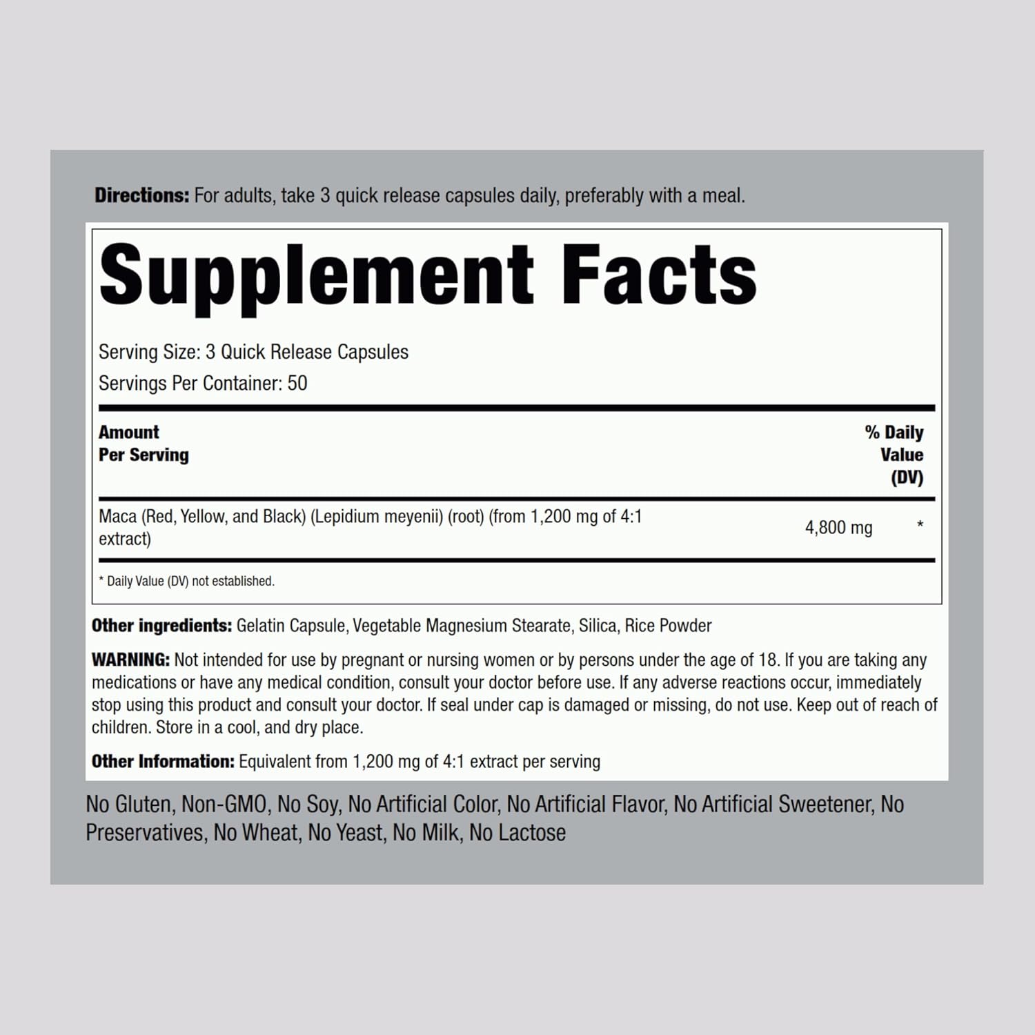 Picture of Piping Rock Red Yellow Black-Maca 4800mg – 150 Capsules