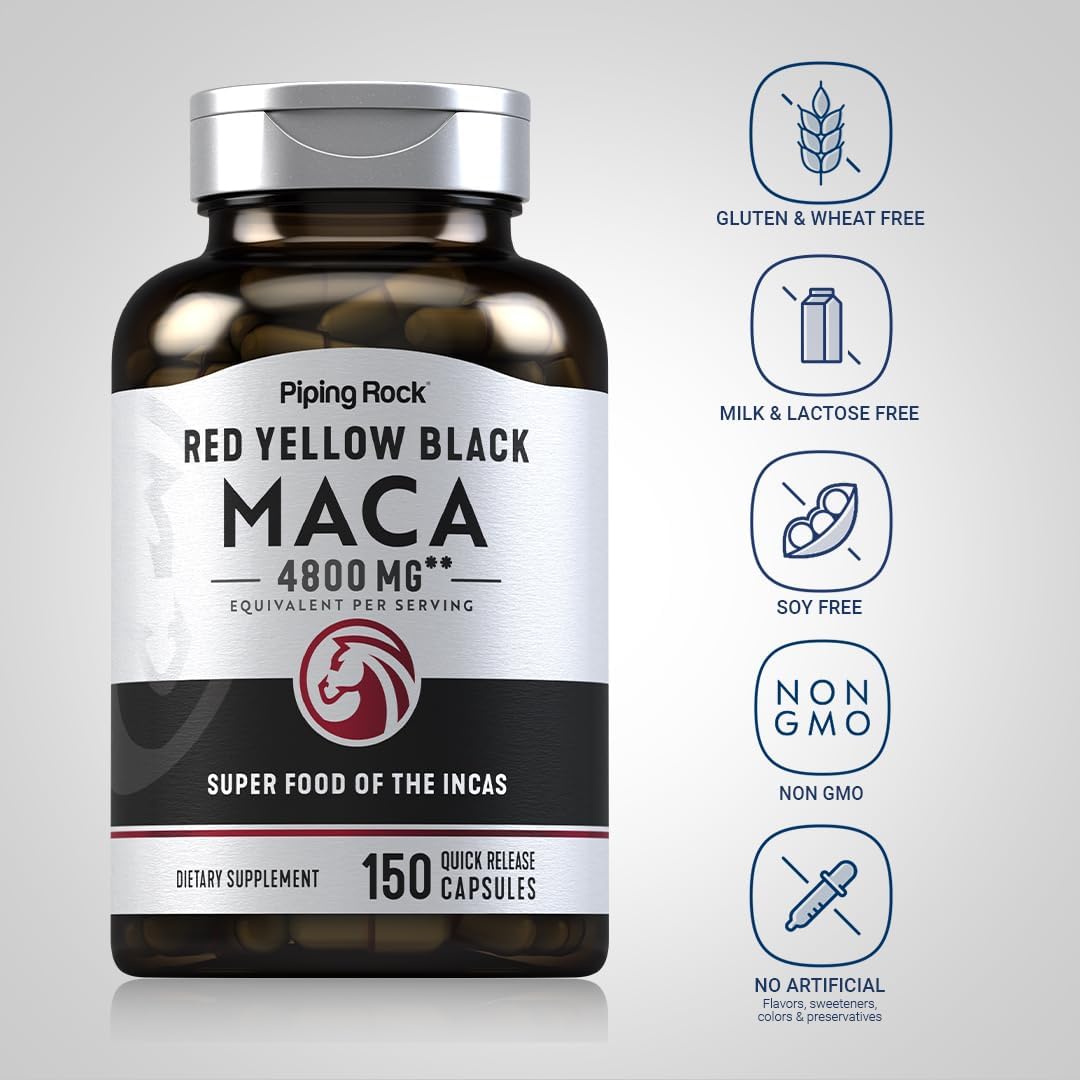 Picture of Piping Rock Red Yellow Black-Maca 4800mg – 150 Capsules