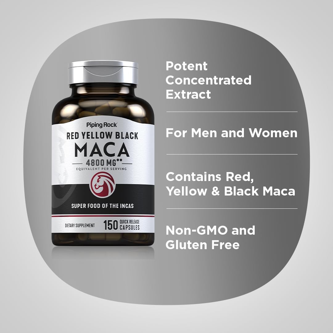 Picture of Piping Rock Red Yellow Black-Maca 4800mg – 150 Capsules