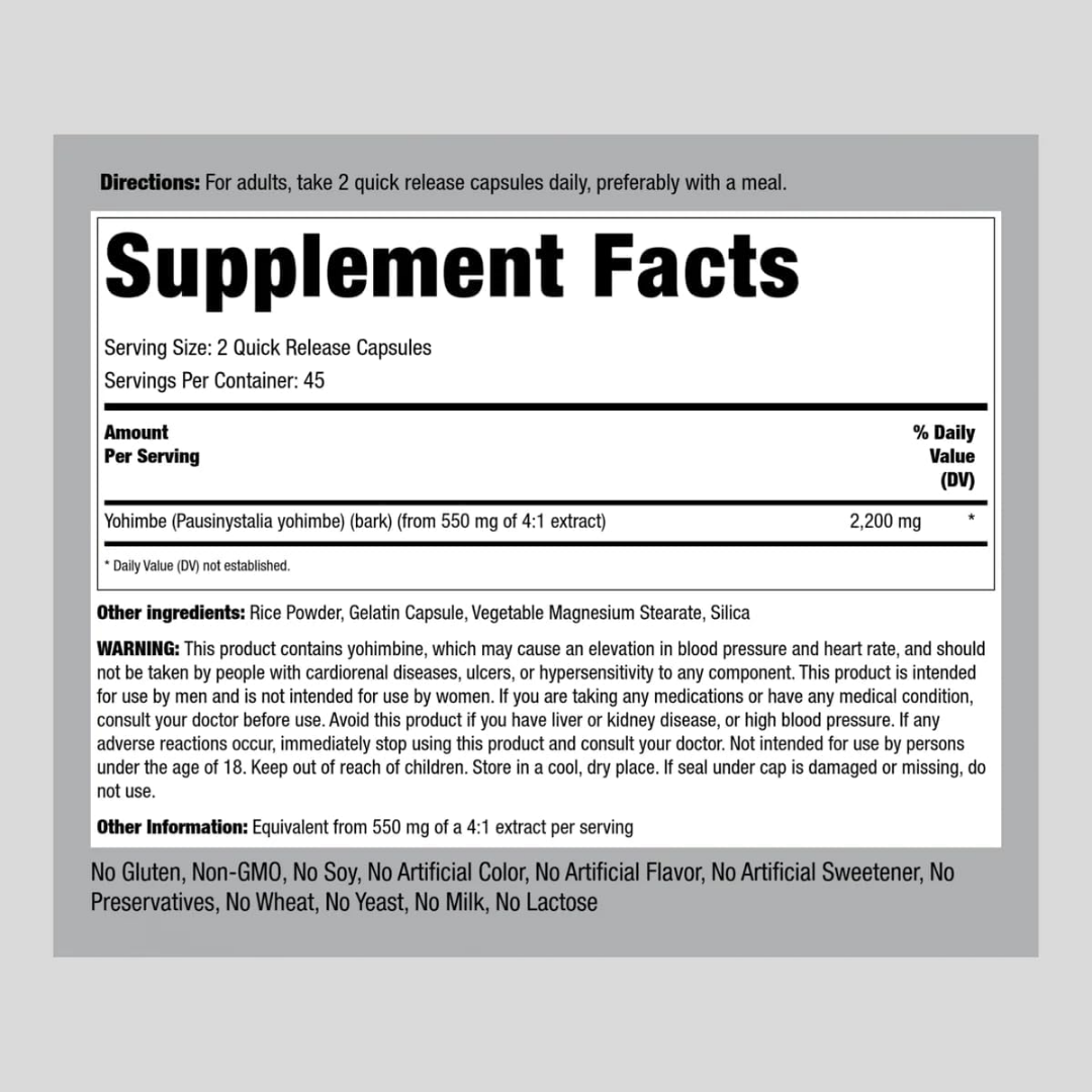 Picture of Piping Rock Yohimbe Max 2200mg - 180 Capsules