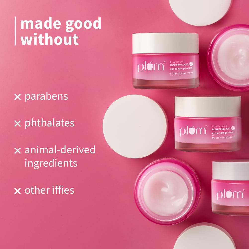 Picture of Plum 1% Hyaluronic Acid & Bulgarian Rose ​Dew-It-Light Gel Cream​ Multi-Layer Hydration Retains Moisture Light Oil-Free Face Moisturizer for Women & Men 50g