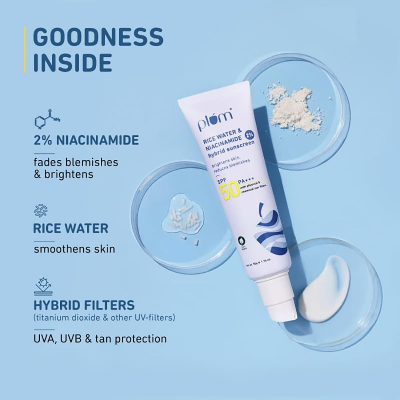 Picture of Plum 2% Niacinamide & Rice Water SPF 50 PA+++ Hybrid Sunscreen - 50g
