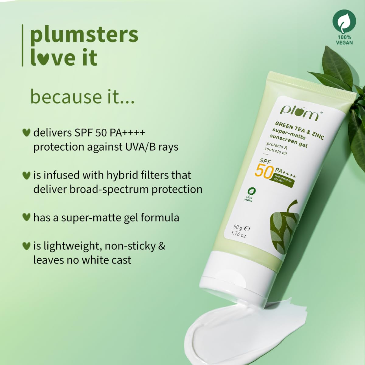 Picture of Plum Green Tea & Zinc Super-Matte Gel Sunscreen SPF 50 PA ++++ 50 g