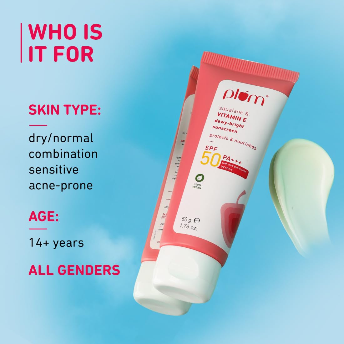 Picture of Plum Squalane & Vitamin E Dewy-Bright Sunscreen Spf 50 Pa+++ 50 G