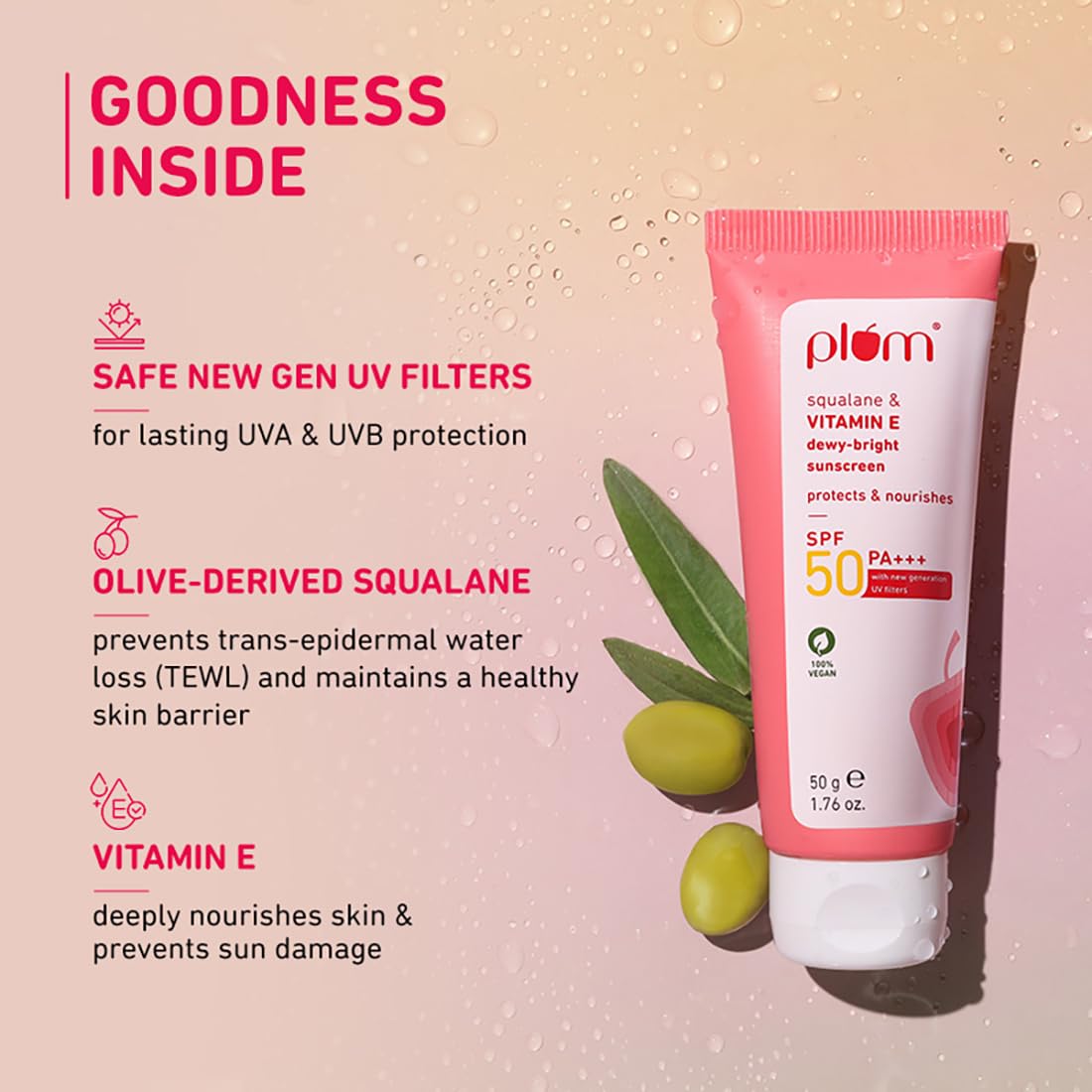 Picture of Plum Squalane & Vitamin E Dewy-Bright Sunscreen Spf 50 Pa+++ 50 G