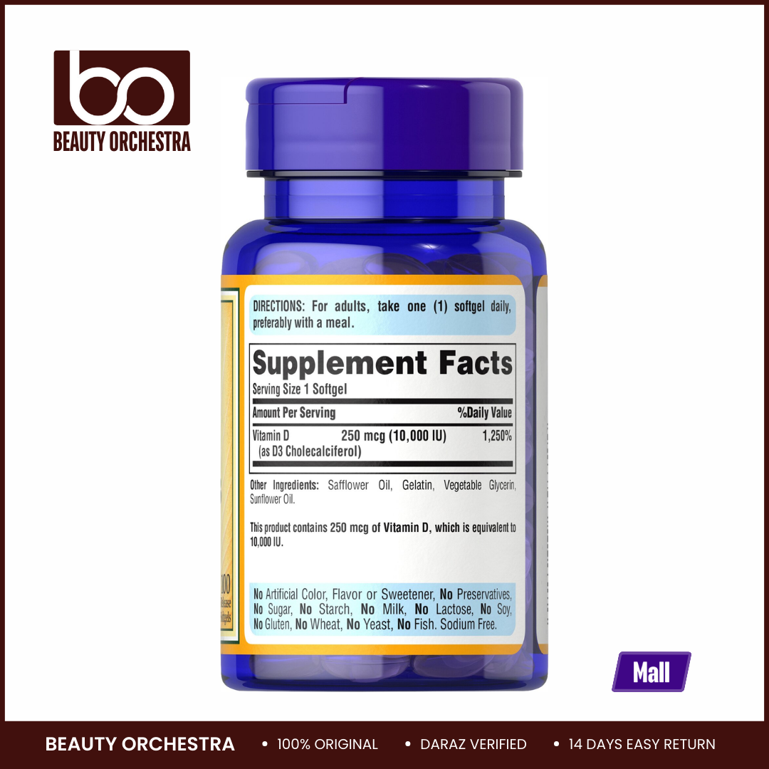 Picture of Puritan's Pride Vitamin D3 250 mcg (10,000 IU) - 100 Softgels