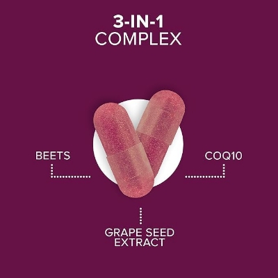 Picture of Qunol Blood Pressure Support Beets + CoQ10 + Grape Seed Extract Beet Root Capsules That Supports Healthy Blood Circulation & Heart Healthy Energy 60 Count