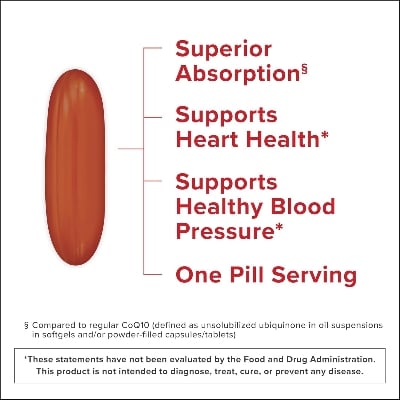 Picture of Qunol Mega Ubiquinol 100mg CoQ10, Superior Absorption Water and Fat Soluble 100 Count Softgels