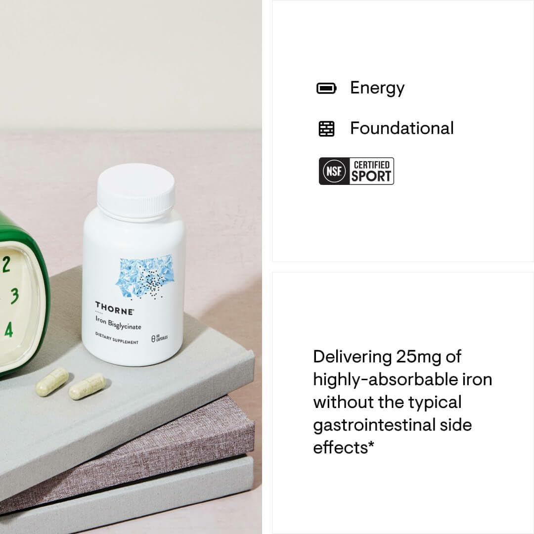 Picture of THORNE - Iron Bisglycinate - 25 mg Iron Supplement for Enhanced Absorption Without Gastrointestinal Side Effects - 60 Capsules