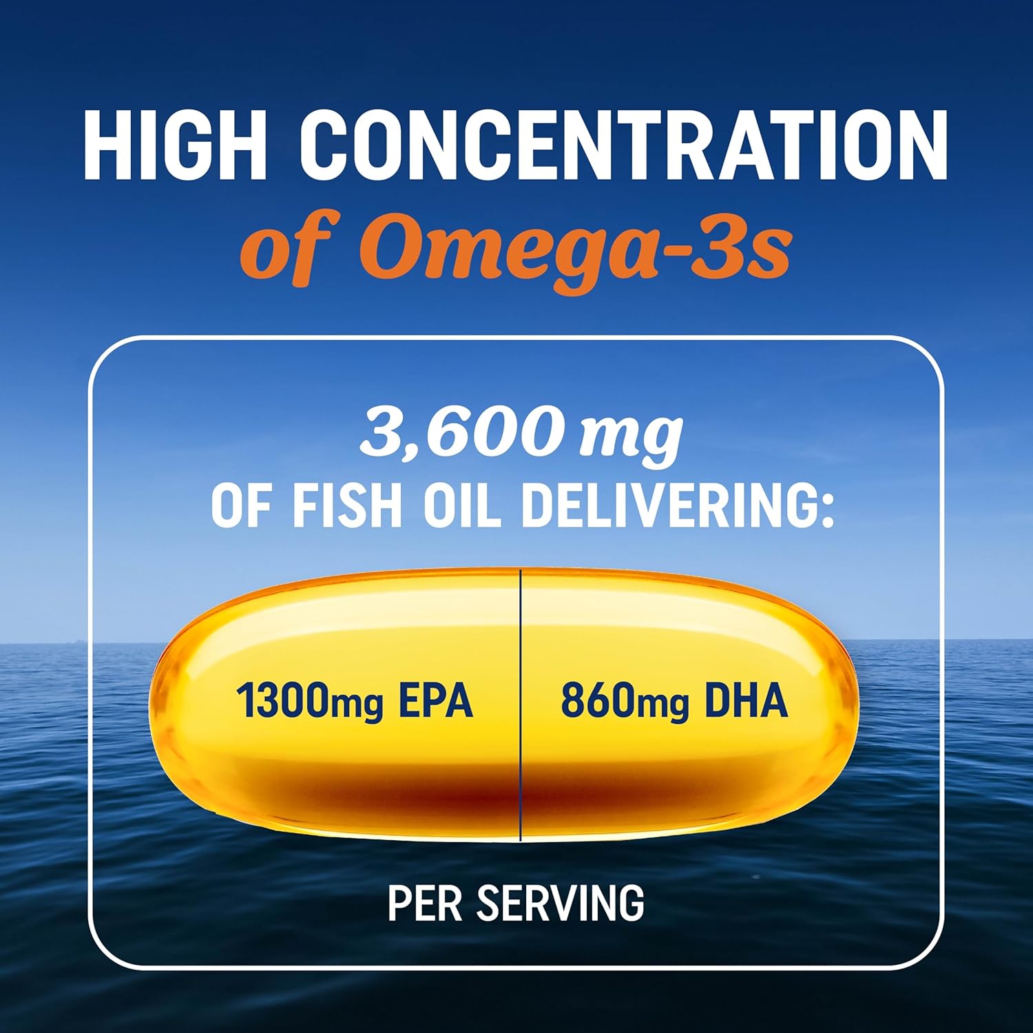 Picture of Triple Strength Omega 3 Fish Oil 3600 mg by MAV Nutrition | EPA & DHA | Over 2100mg Omega-3 Fatty Acids | 1300mg EPA + 860mg DHA | Best Essential Fatty Acids | Premium Wild Caught & Burpless Fish Oil | 120 Ct