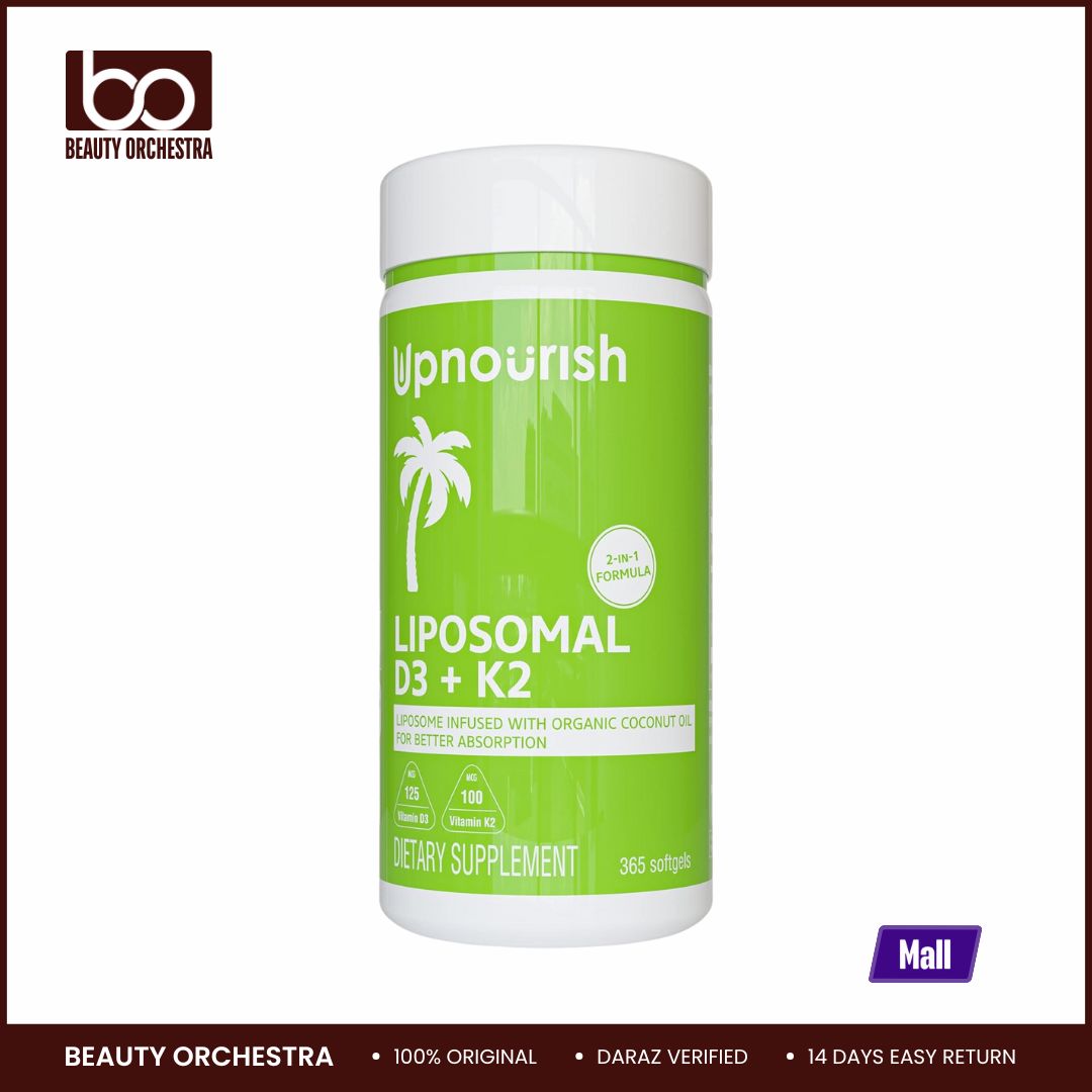 Picture of UpNourish Liposomal D3 & K2 MK-7 Advanced Absorption for Optimal Bone and Immune Health Supplies 5000 IU 125 mcg Vitamin D3 and 100 mcg Vitamin k2 with Organic Coconut Oil 365 softgels