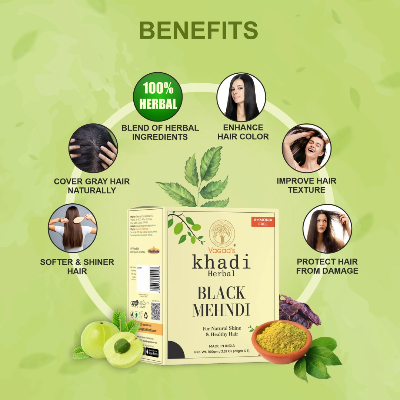 Picture of Vagad's Khadi Herbal Black Hair Mehndi - 100g