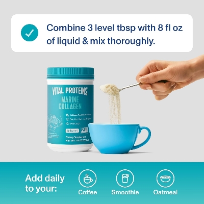 Picture of Vital Proteins Marine Collagen Peptides Powder Supplement for Skin Hair Nail Joint - Hydrolyzed Collagen - 12g per Serving - 7.8 oz Canister - 221gm