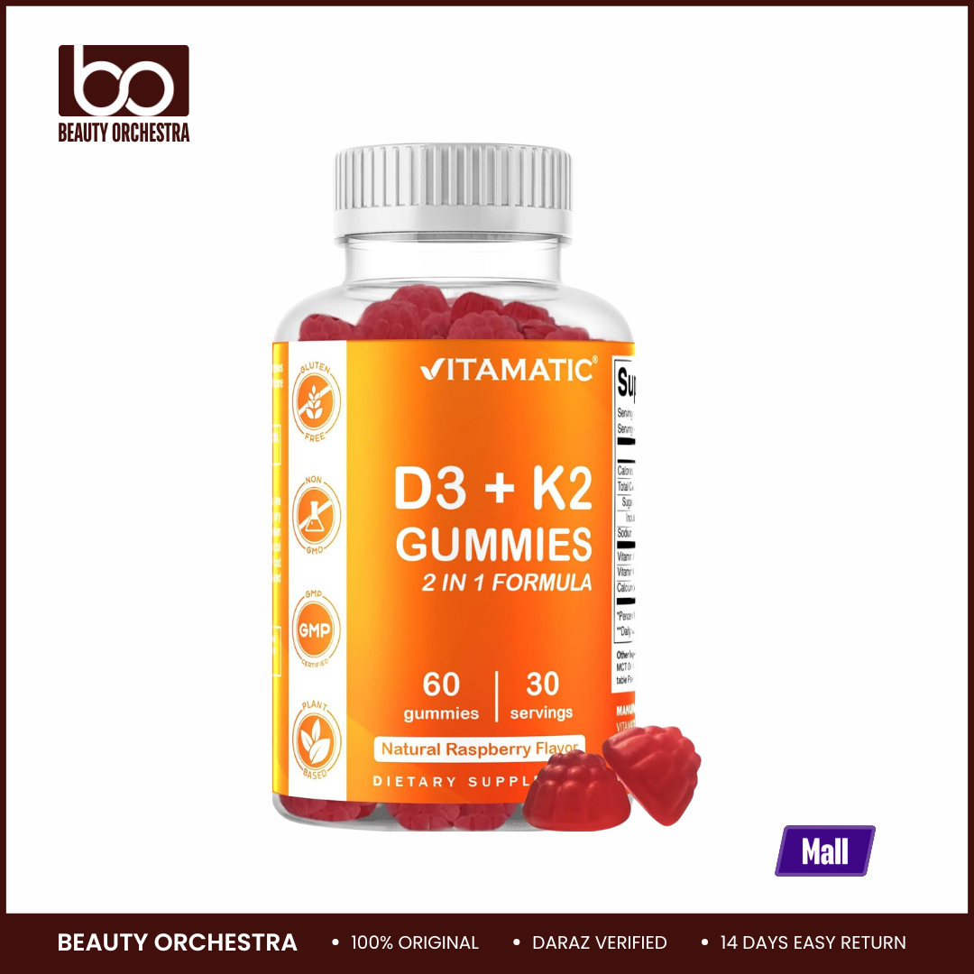 Picture of Vitamatic Vitamin D3 + K2 Gummies – 60 Count | Supports Bone, Heart & Immune Health – Promotes Calcium Absorption – Plant-Based