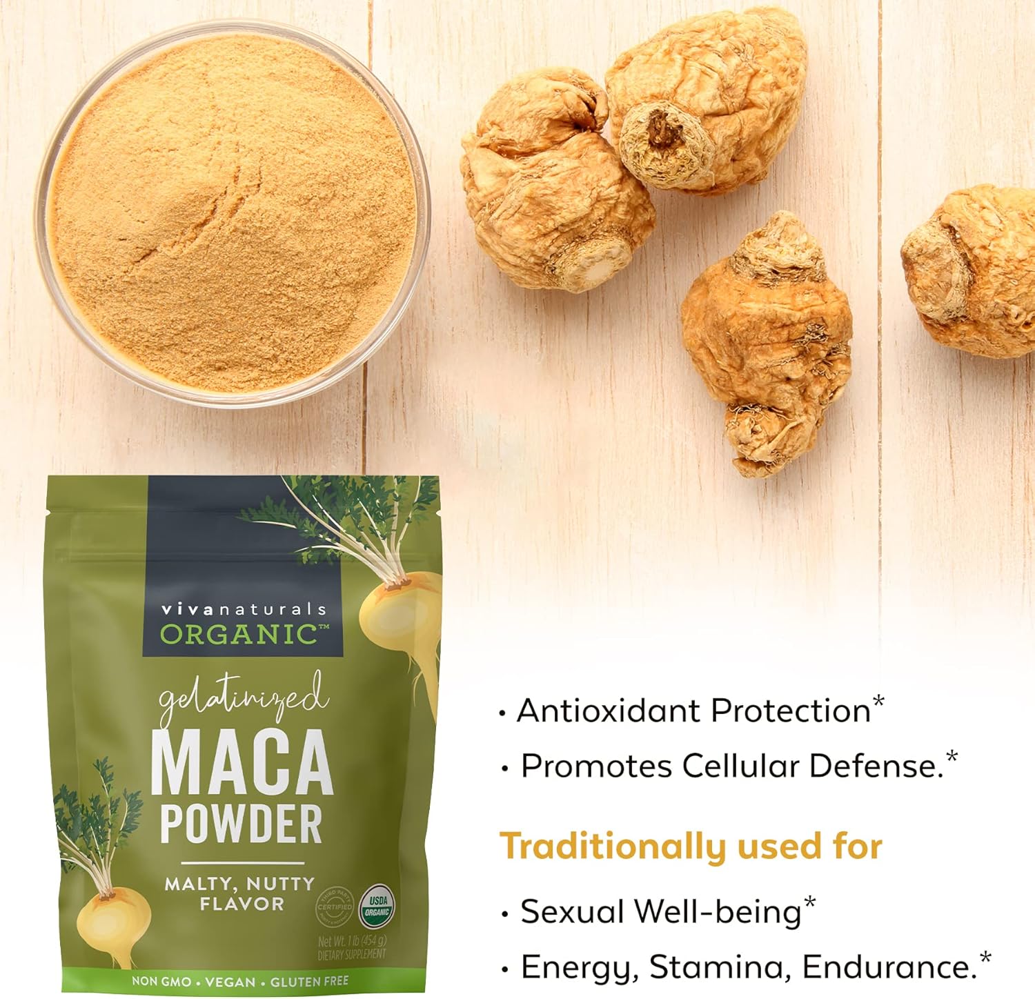 Picture of Viva Naturals, Organic Gelatinized Maca Powder, 1 lb (454 g)