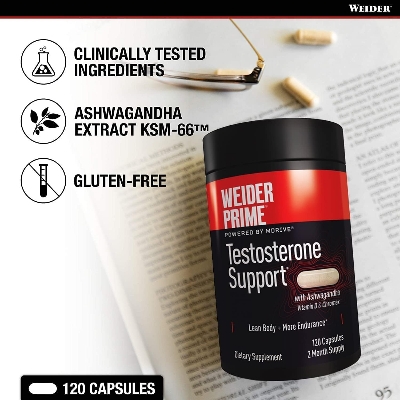 Picture of Weider Prime Testosterone Support - Men's Nutrition - Enriched with Vitamins & Minerals - 120 Capsules
