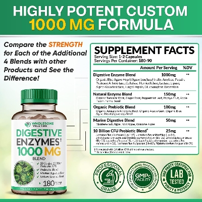 Picture of Wholesome Wellness Digestive Enzymes 1000MG Blend - 180 Capsules