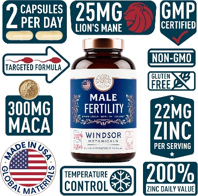 Picture of WINDSOR BOTANICALS Male Fertility Supplement with Mens Health Conception Fertility Prenatal Vitamins Plus Natural Extracts 120 Capsules