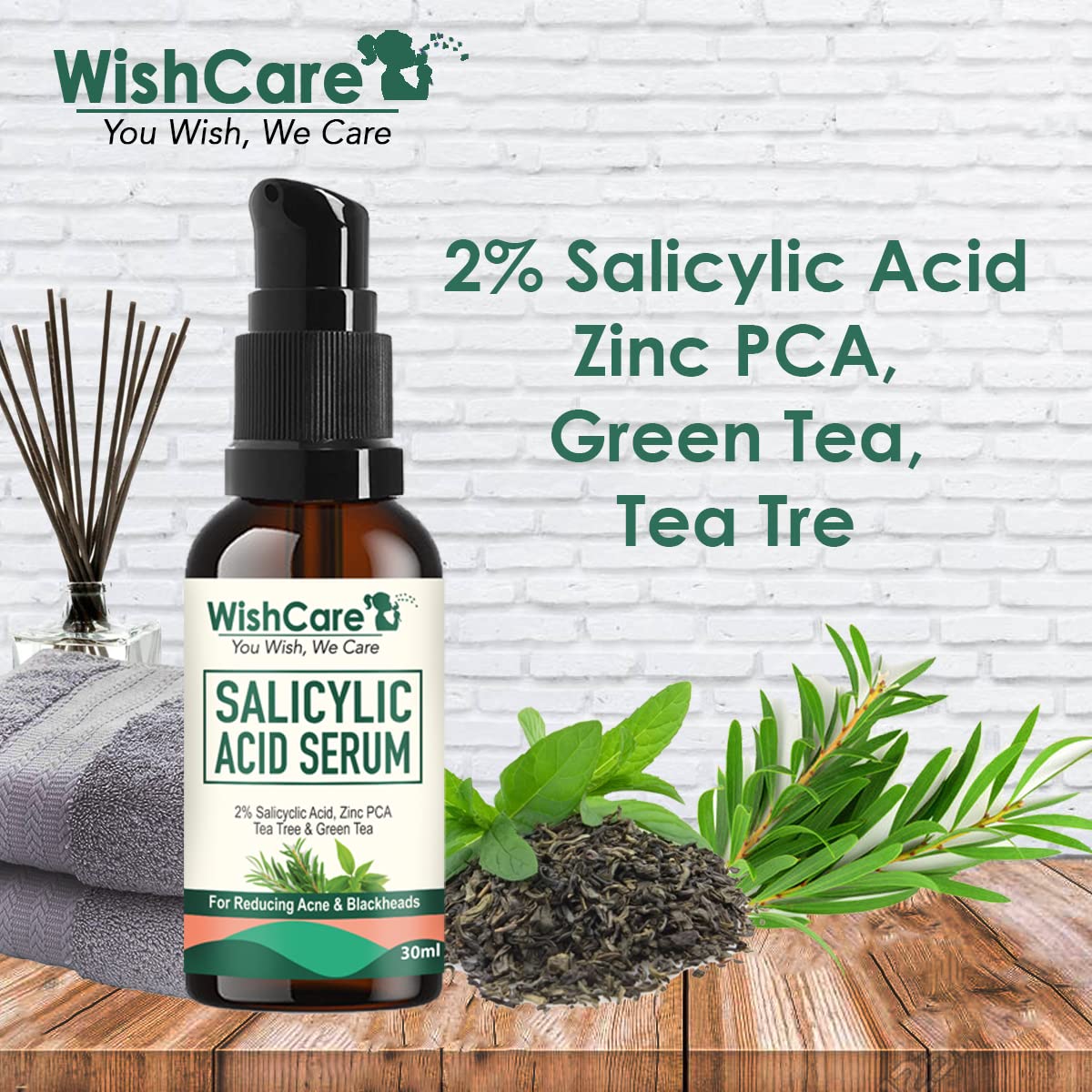 Picture of WishCare 2% Salicylic Acid Serum for Active Acne/Acne Marks & Blackheads with Zinc PCA Tea Tree & Green Tea - 30 ml