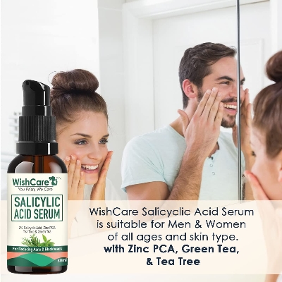 Picture of WishCare 2% Salicylic Acid Serum for Active Acne/Acne Marks & Blackheads with Zinc PCA Tea Tree & Green Tea - 30 ml