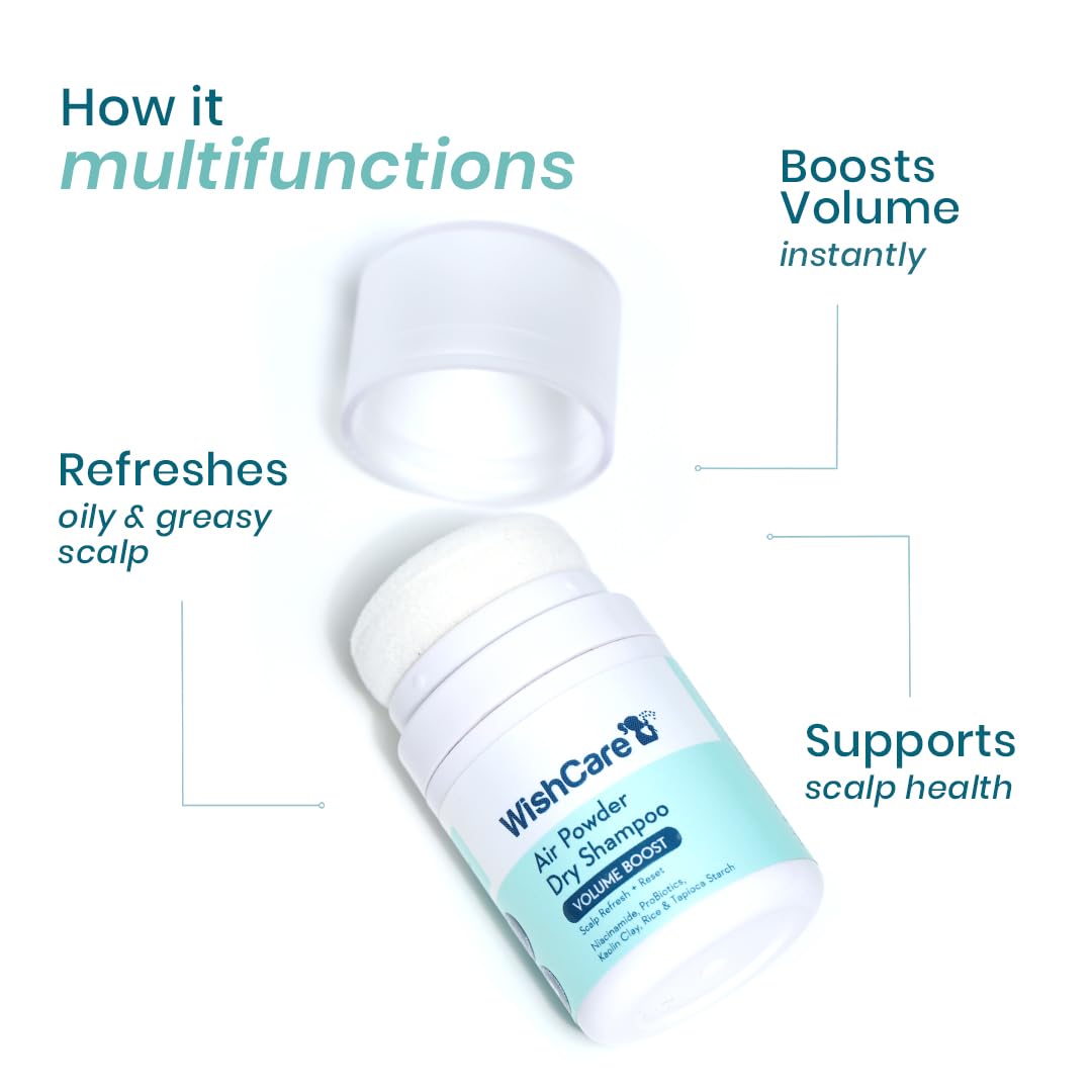 Picture of WishCare Air Powder Dry Shampoo for Oily Hair & Scalp - No White Cast & Aerosol - Niacinamide, Probiotics, Kaolin Clay, Rice & Tapioca Starch - Volume Boost, Scalp Refresh & Reset 10gm