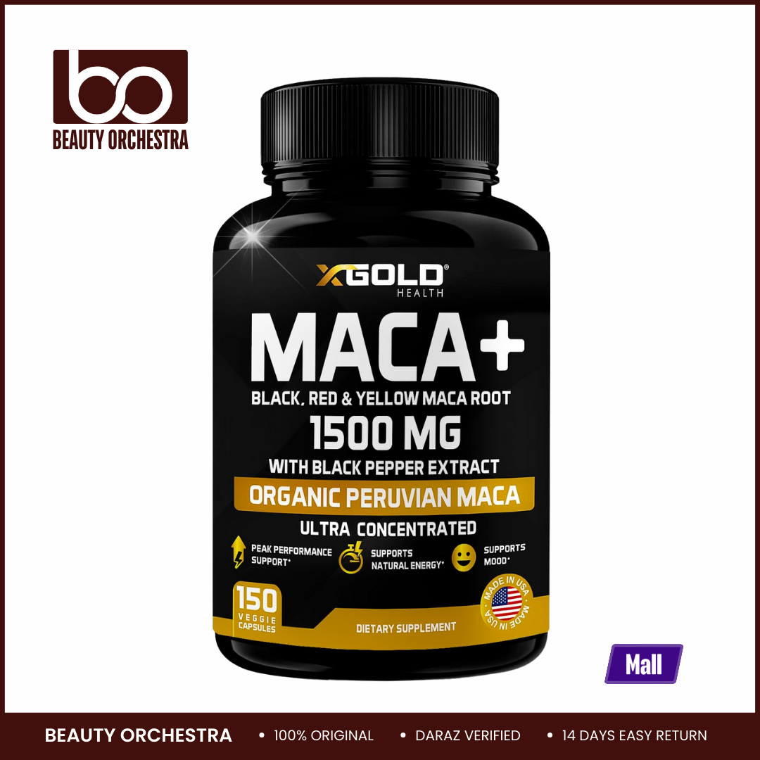 Picture of X Gold Health Organic Maca Root 1500mg - 150 Veggie Capsules; Black, Red & Yellow Peruvian Maca Root Extract, Energy & Mood Supplement for Men & Women + Black Pepper for Best Benefits