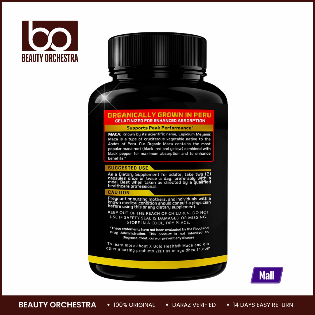 Picture of X Gold Health Organic Maca Root 1500mg - 150 Veggie Capsules; Black, Red & Yellow Peruvian Maca Root Extract, Energy & Mood Supplement for Men & Women + Black Pepper for Best Benefits